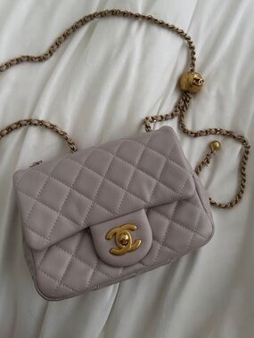 CHANEL Mini Square Pearl Crush Flap Bag in Light Purple with Gold Hardware